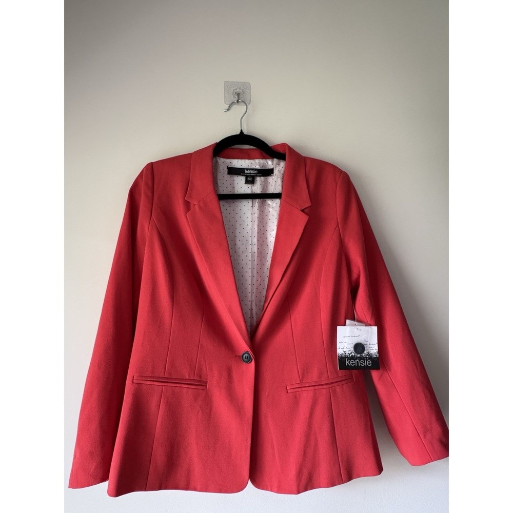 NWT Kensie Coral Red Single Button Blazer Jacket 2XL Polka Dot Lining